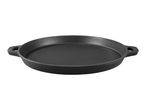 Black cast iron skillet with two handles
