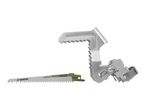 A metal saw blade for wood and a metal saw guide on a white background.