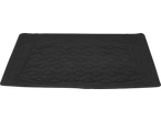 Black rubber car boot mat with a geometric pattern and raised edges.