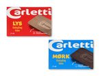To Carletti chokoladebarer: lys og mørk.