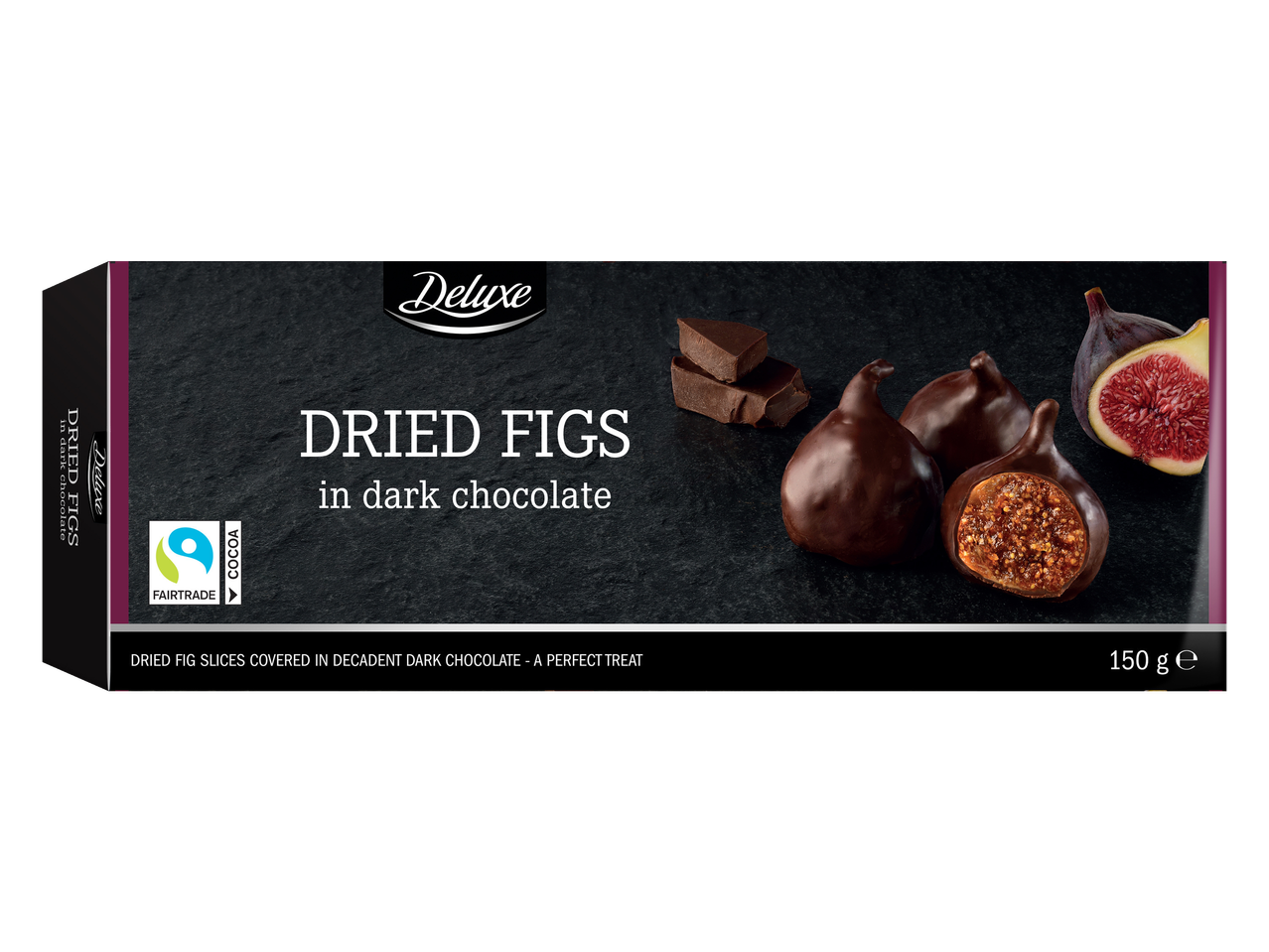 DELUXE džiovintos figos juodajame šokolade, 150 g