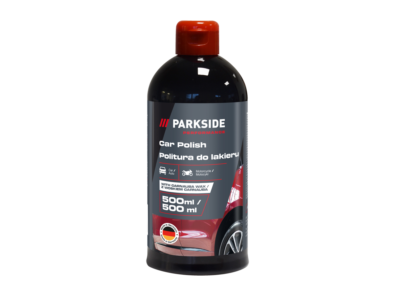 PARKSIDE PERFORMANCE automobilio poliravimo priemonė su karnaubo vašku, 500ml, automobiliams ir motociklams.