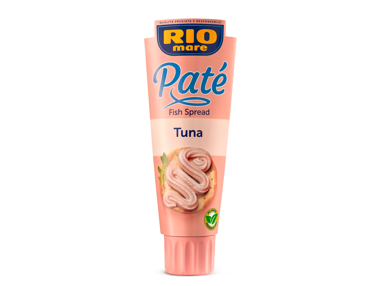 Rio Mare Paté tonhalkrém rózsaszín tubusban, krékerrel.