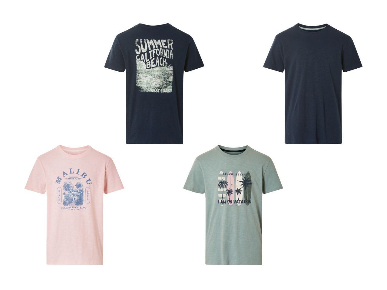 Vier T-Shirts mit verschiedenen Prints.