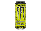 Canette de boisson énergisante jaune et noire, saveur zéro sucre.