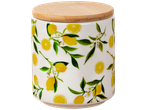 Ceramic jar with bamboo lid, lemon design.