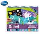 Sticker by number activity book featuring a blue alien character, with 10 sticker puzzles.