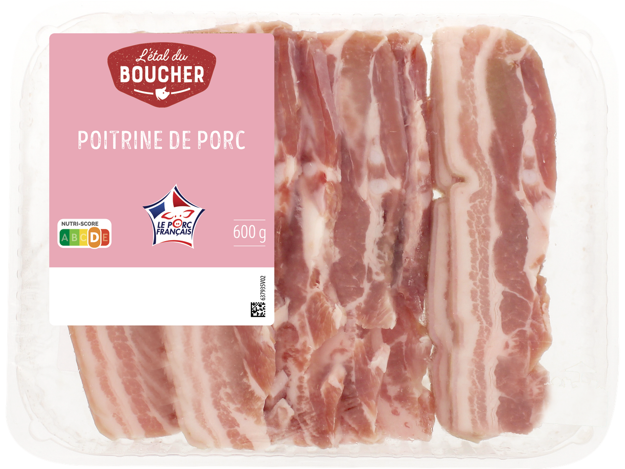 Poitrine de porc L'étal du Boucher, paquet de 600g.