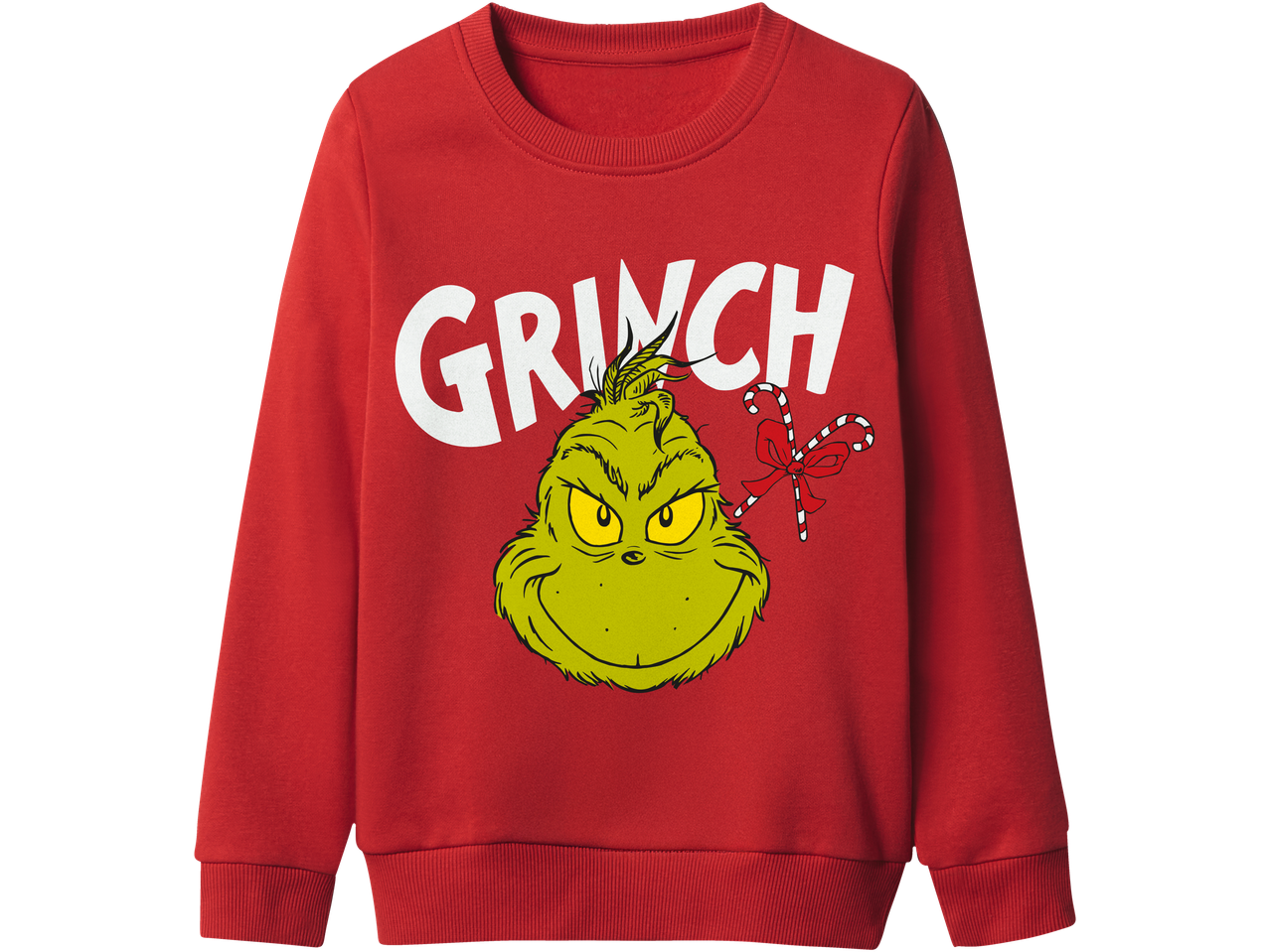 Raudonas vaikiškas džemperis su Grinču ir užrašu „GRINCH“