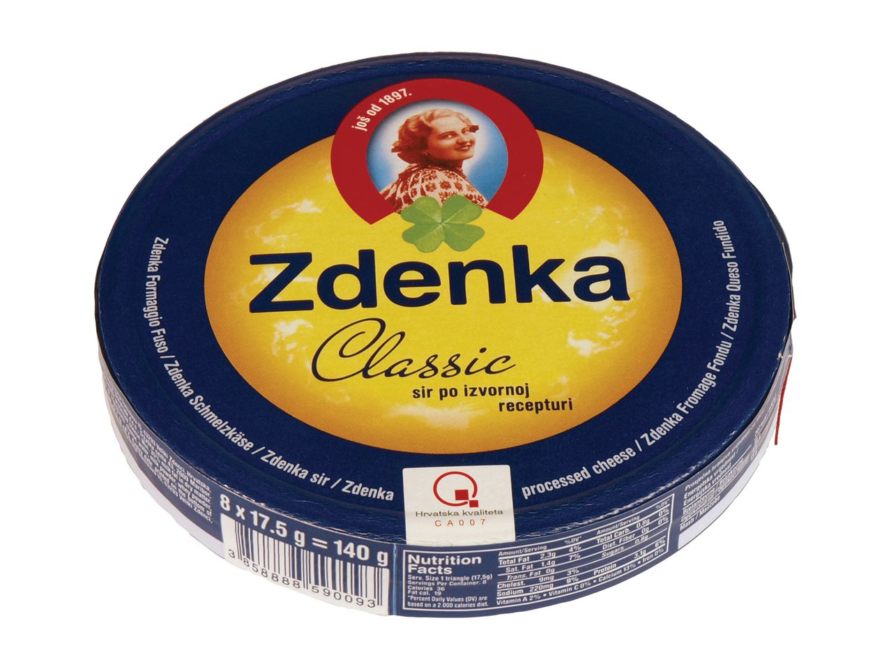 Zdenka Classic sir v okrogli embalaži.