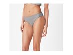 Woman wearing grey ribbed bikini briefs with lace trim