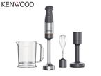 Hand blender with whisk and masher attachments, and a measuring jug.