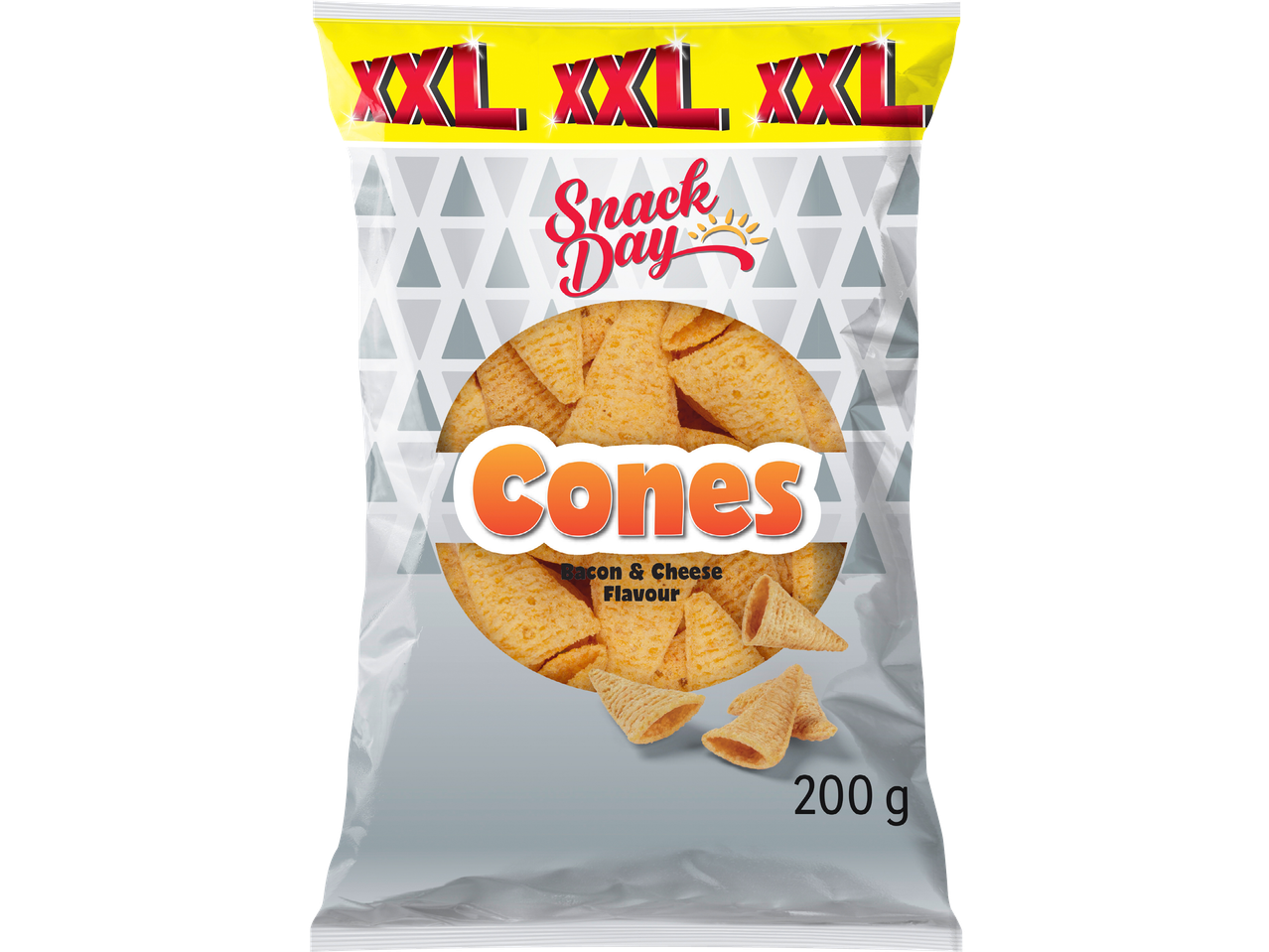 Snack Day XXL Cones, 200g, Bacon & Cheese smak.