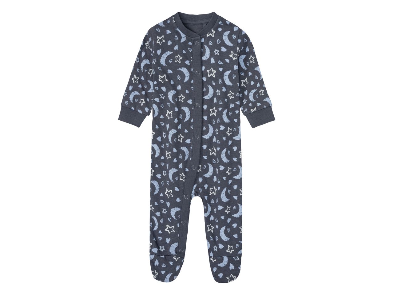 Baby sleepsuit with stars and moon print.