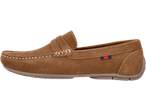 ESMARA MEN braon mokasine od antilop kože sa belim šavovima i trobojnom etiketom