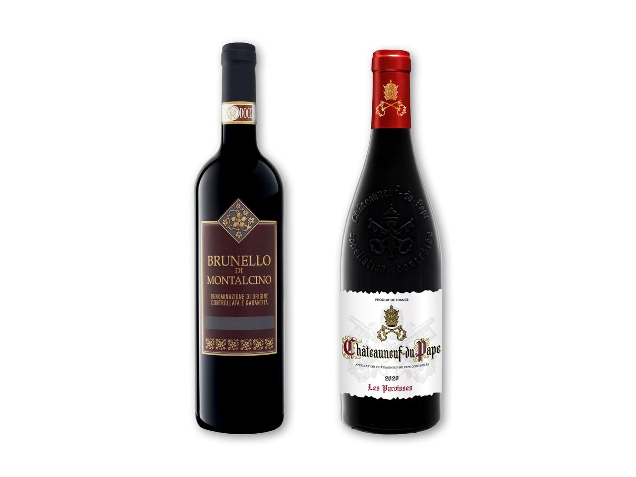 To vinflasker: Brunello di Montalcino og Châteauneuf-du-Pape.