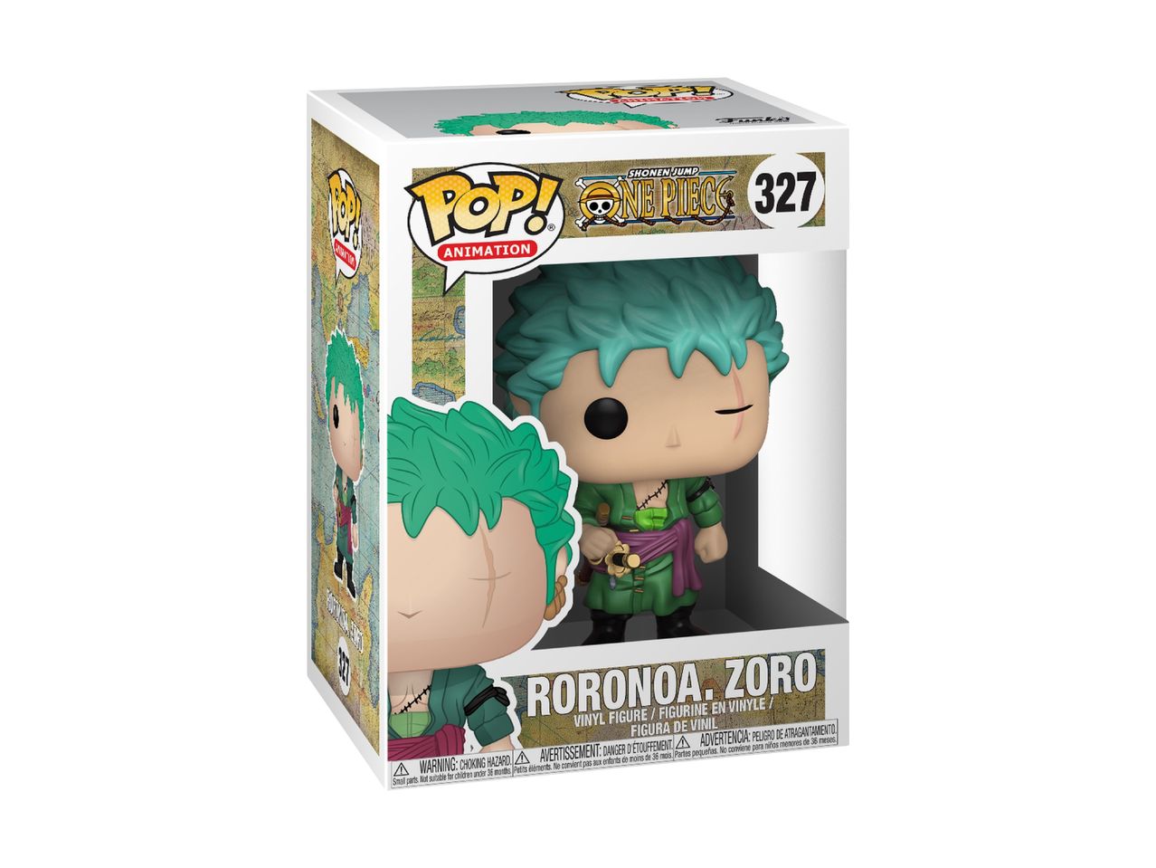 A collectible vinyl figure of a green-haired character in a green outfit, number 327.