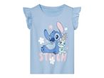 Lányka Stitch mintás, kék felső, fodros ujjakkal.