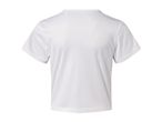 Back view of a white short-sleeved t-shirt.