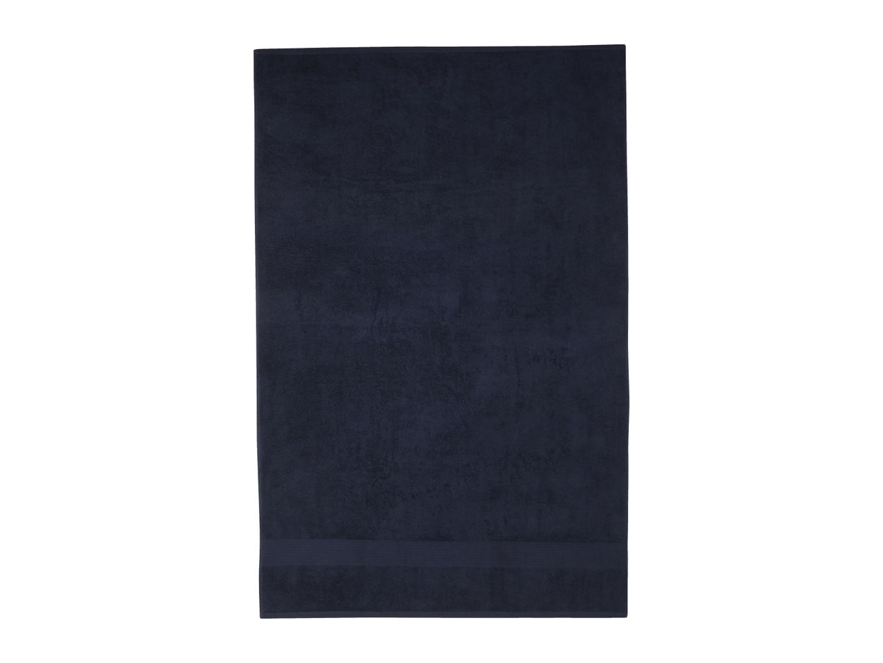 Dark blue bath towel with a subtle striped border at the bottom.