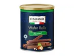 Italiamo Wafer Rolls with Hazelnut flavor in a cylindrical tin.