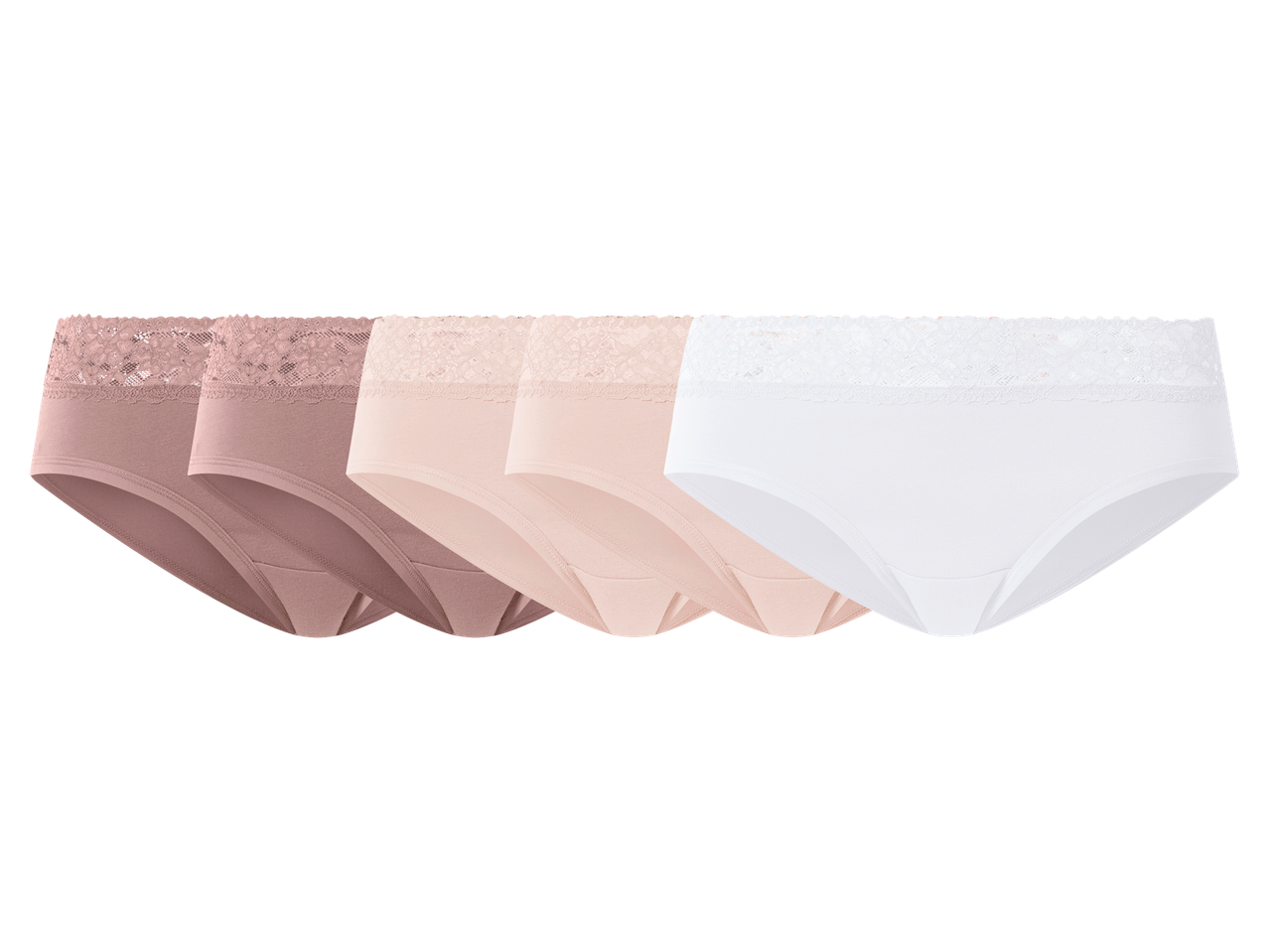Ženske gaćice s čipkom u bež, ružičastoj i bijeloj boji.
