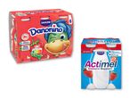 Danonino og Actimel yoghurtprodukter med jordbærsmag.