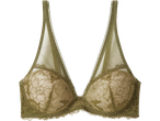 Khaki színű, csipkés melltartó átlátszó felsőrésszel.