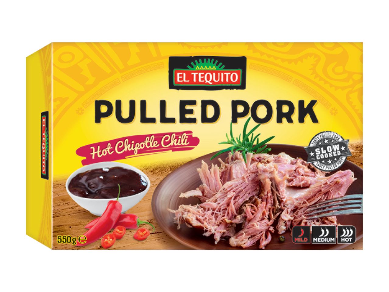 Eltigre Pulled Pork in a box with a picture of the product.