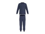 Kids' blue long-sleeve top with construction vehicle print and matching blue sweatpants.