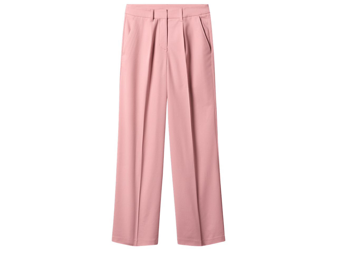 Розови дамски панталони с висока талия и широки крачоли.