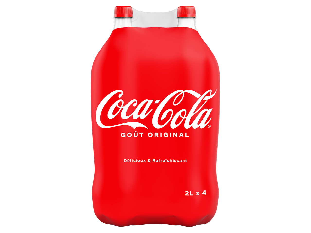 Pack de 4 bouteilles de boisson gazeuse rouge de 2L, goût original, délicieux et rafraîchissant.