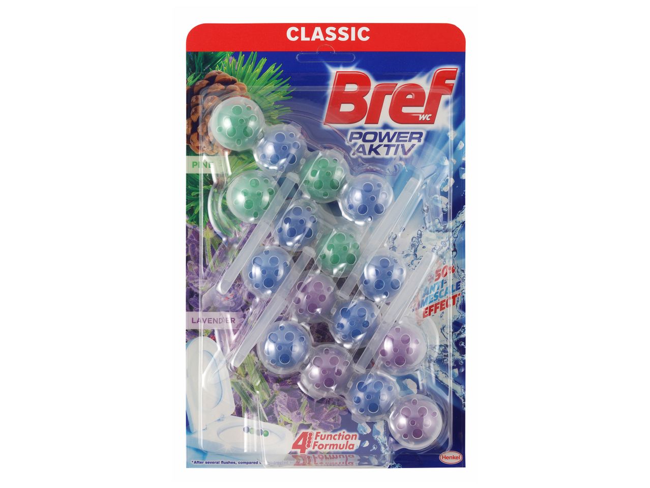 Paket WC osvežilcev Breff Classic z različnimi barvami in vonji.