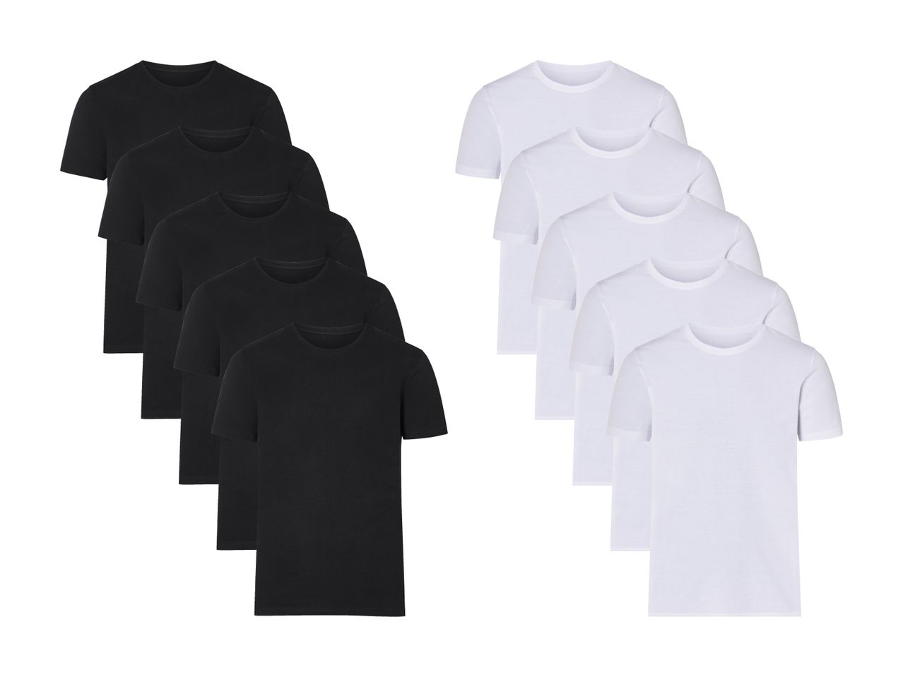 Sæt med sorte og hvide t-shirts.