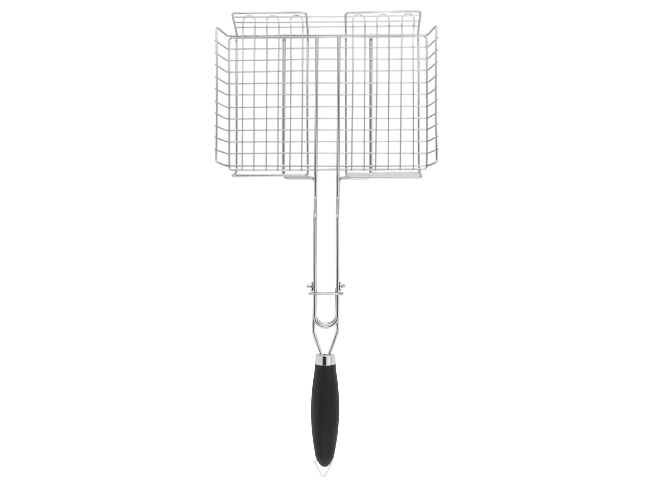Cesto de grelha para churrasco duplo com cabo preto.