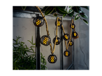 String lights with rustic-style spherical lanterns.
