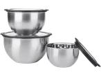 SILVERCREST® Bowl Set with Lids, three stainless steel bowls with black lids