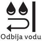 Pečat: Odbija vodu. Prikazuje dve kapi vode i strelicu koja se odbija od vertikalne linije.