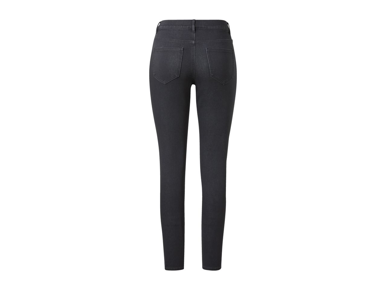 Dark gray skinny jeans for women, viewed from the back.