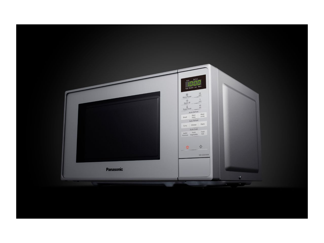 A sleek, silver Sharp microwave oven.