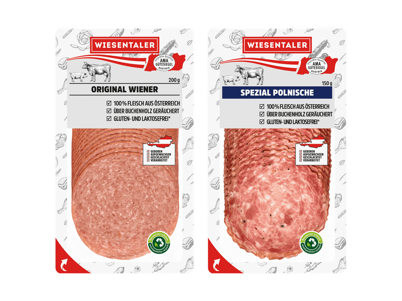 Wiesentaler Original Wiener und Spezial Polnische Wurstwaren, 100% Fleisch aus Österreich, gluten- und laktosefrei.