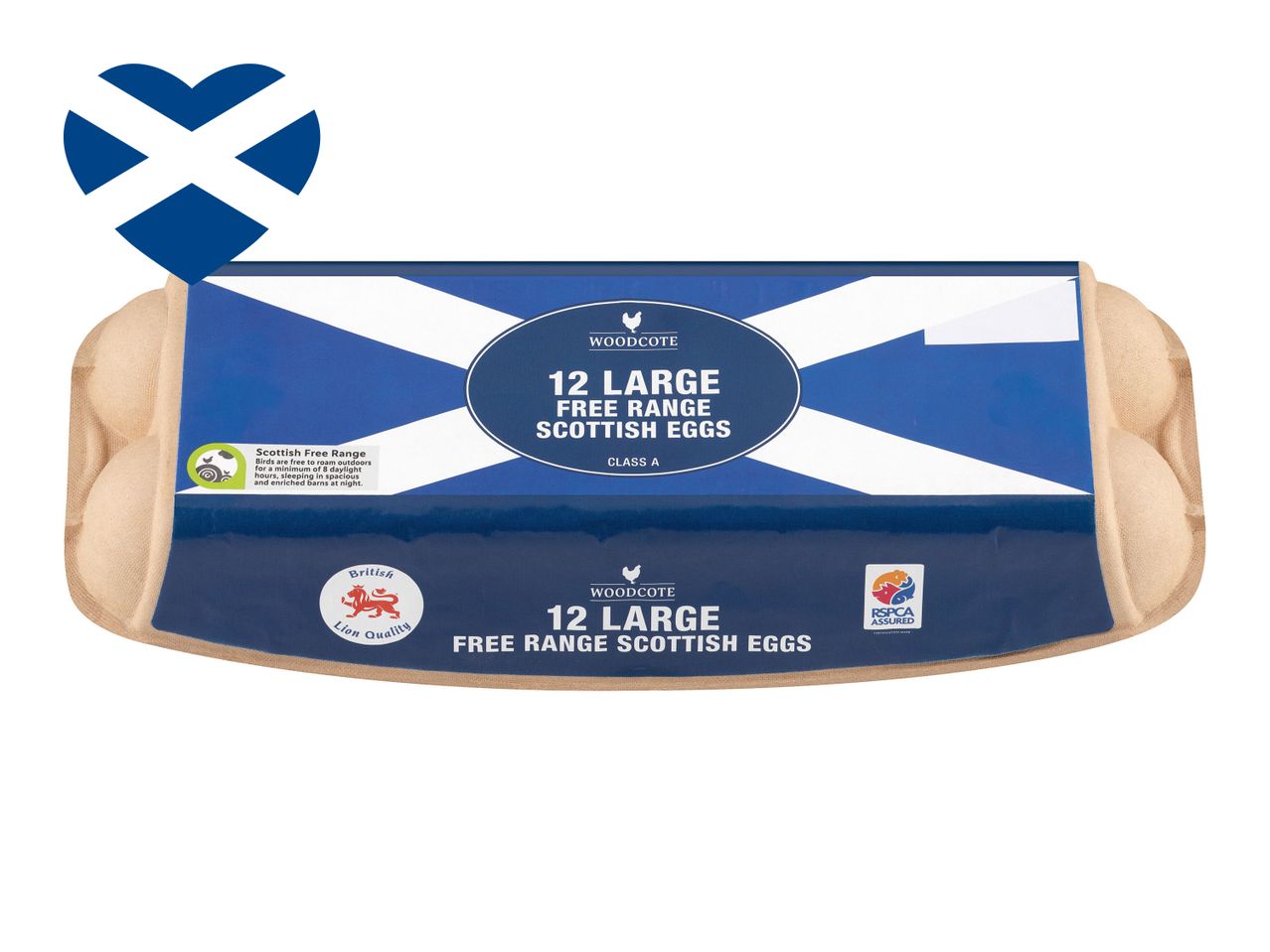 12 large Woodcote free range Scottish eggs.