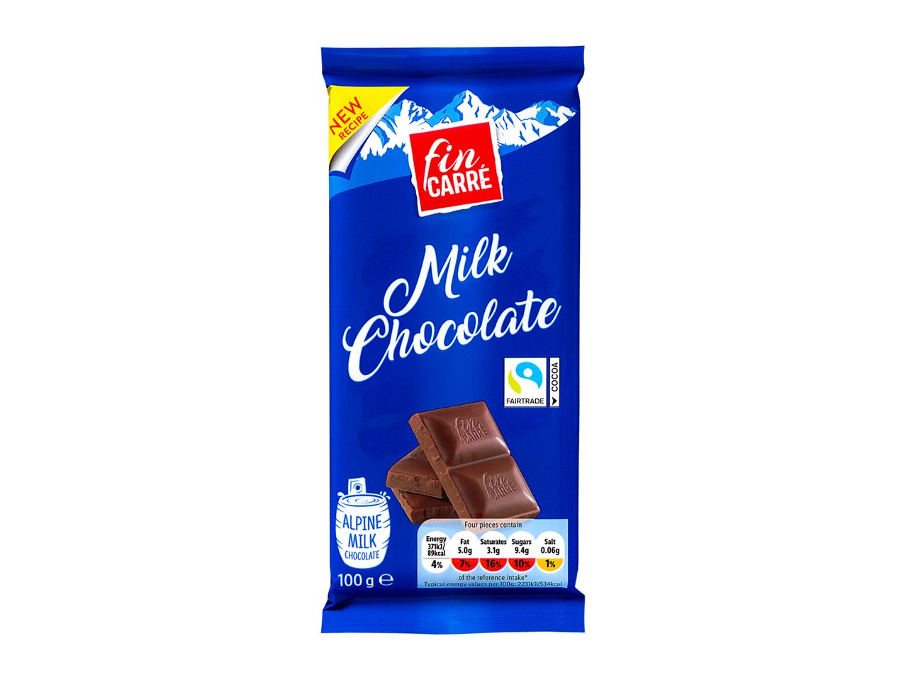 Fin Carre milk chocolate: new recipe, 100g, Fairtrade.