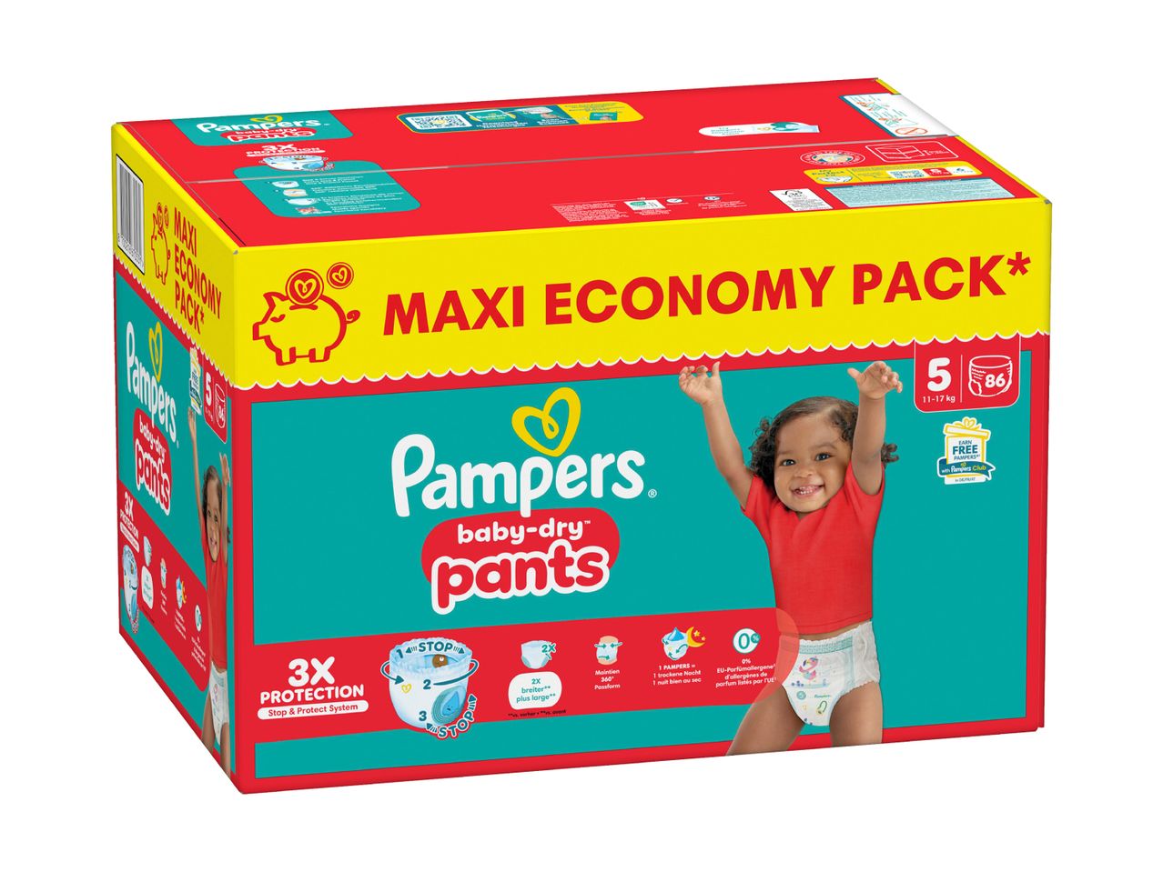 Maxi Sparpack Pampers Baby-Dry Windeln, Größe 5 (11-17 kg).