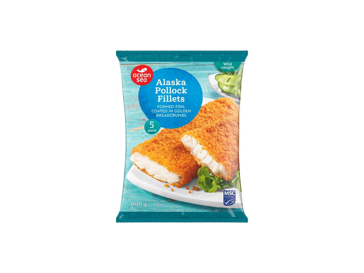 Fileuri de pollock din Alaska Ocean Sea, congelate, pane.