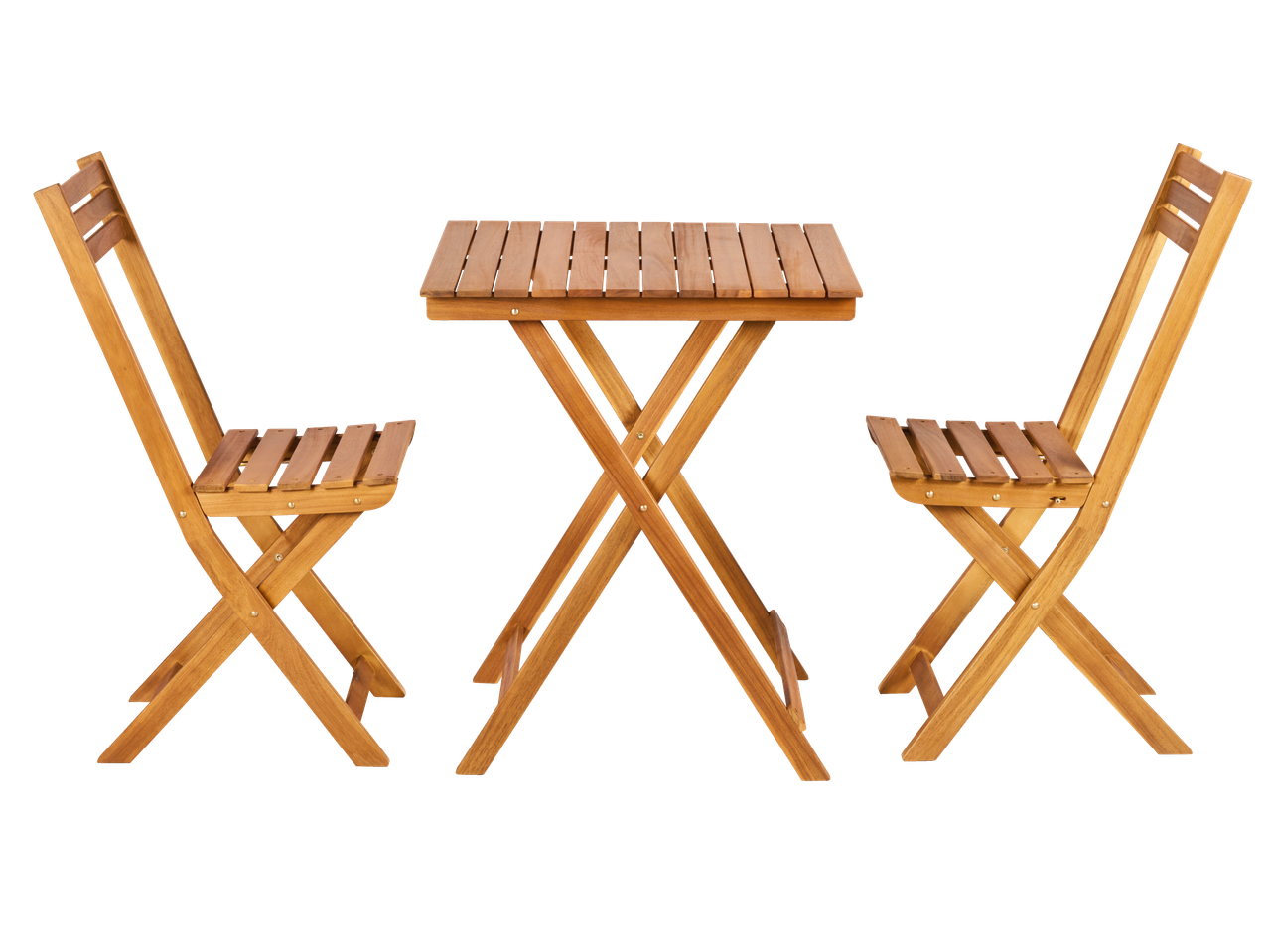 Masă și două scaune pliabile din lemn