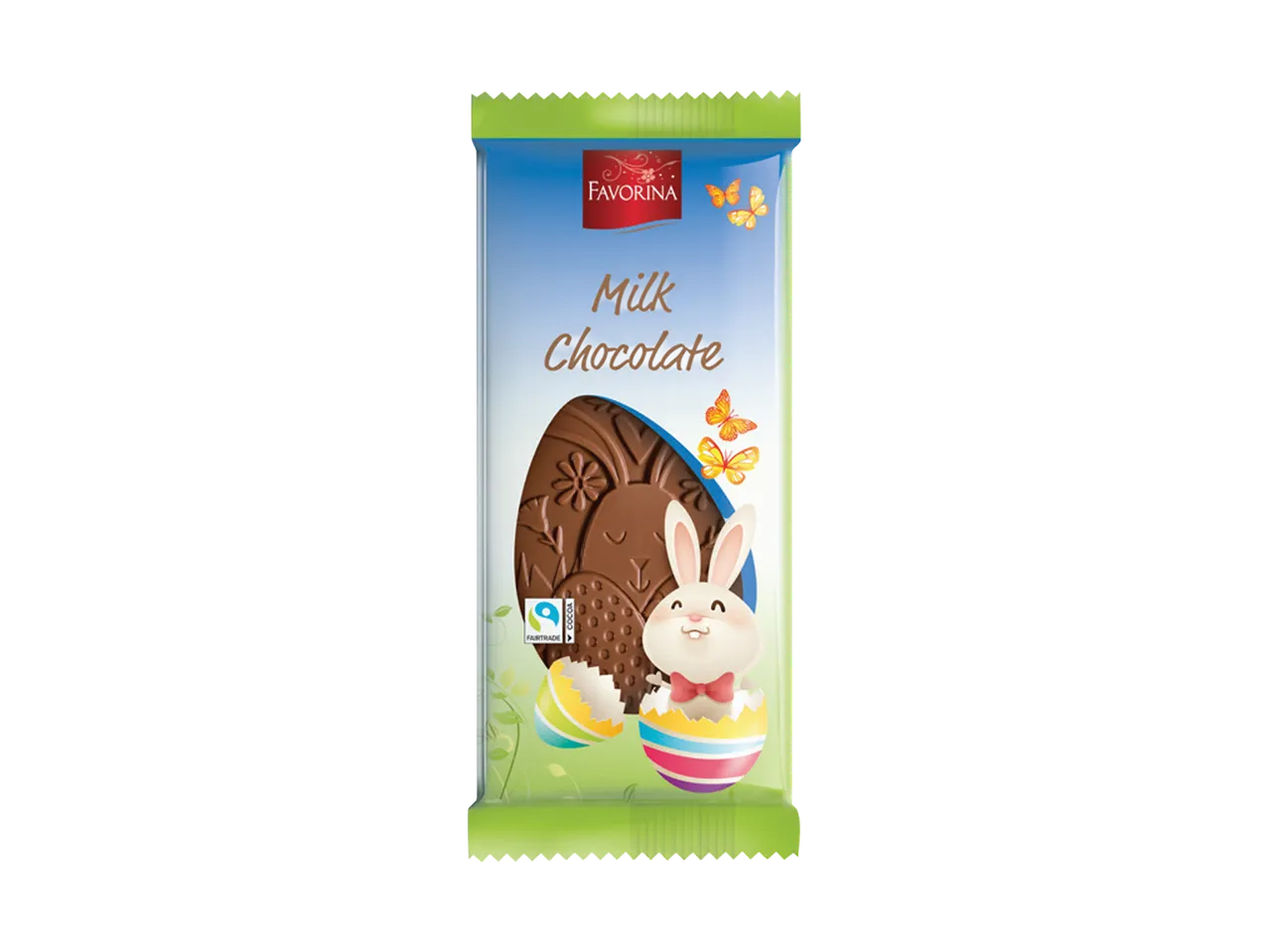 Pakovanje mlečne čokolade sa uskršnjim motivima zeca i jaja.
