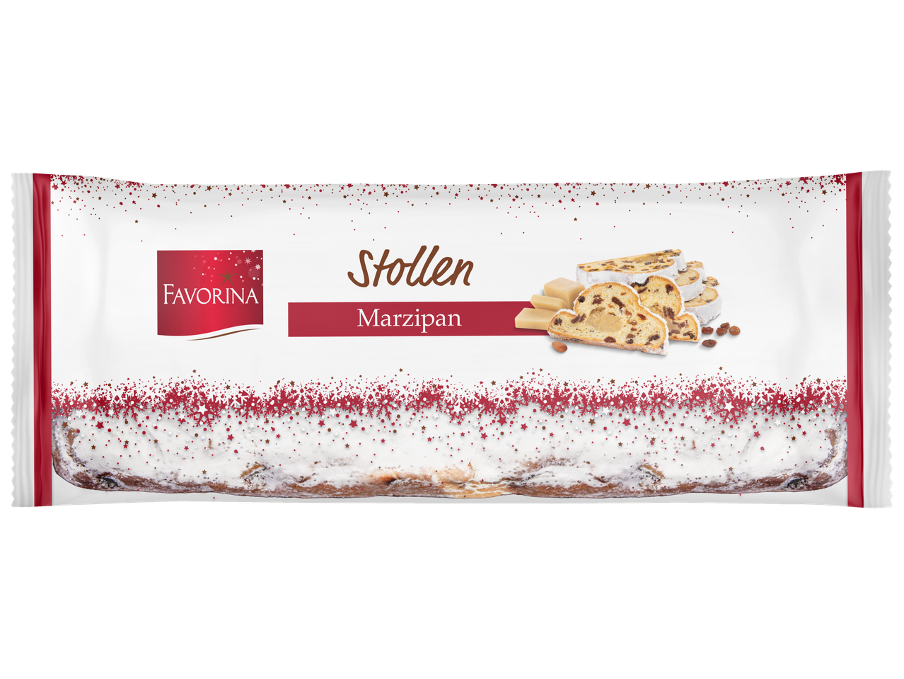 Favorina Stollen marcipāns, svētku maize ar pūdercukuru.