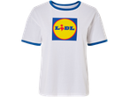 White Lidl t-shirt with contrasting logo.