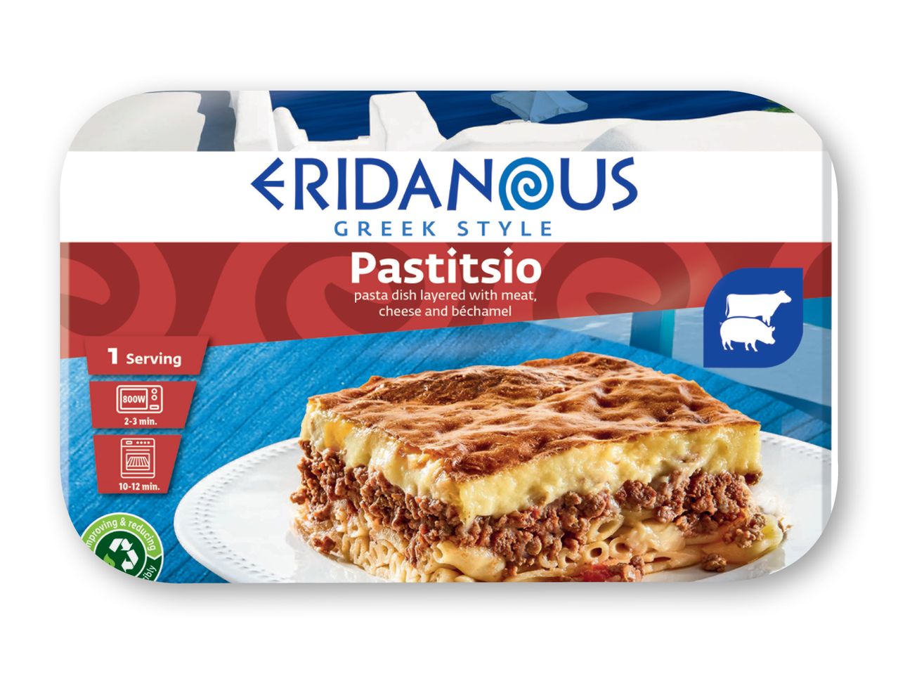 Frossen Eridanus Pastitsio, en græsk pastaret.
